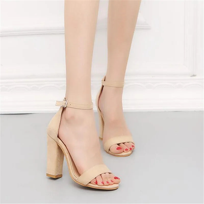 Fashion Ankle Strap Women Casual Sandals Open Toe Summer High Heel Shoes Buckle Ladies Office Work Shoes
