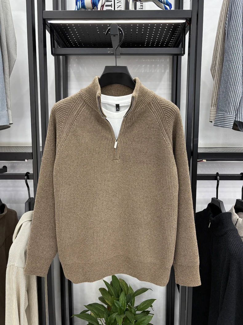 Men's Sweater Half Zipper Winter Thick Korean Edition Casual Loose Stand Up Collar Undercover