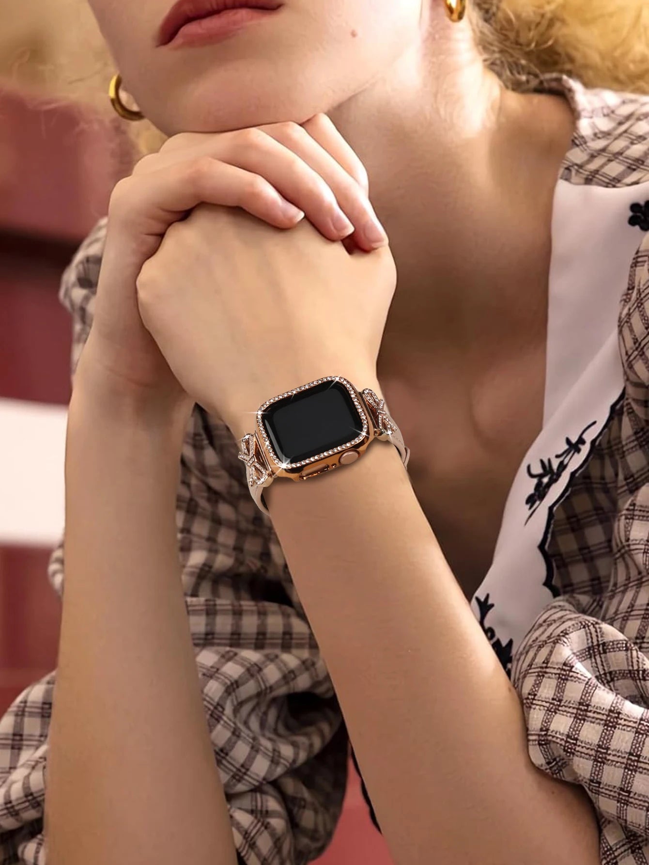 Bow strap+Diamond case for Apple Watch 40/41/42/44/45/46/49 For Fashion+Elegant Women's iWatch series11 10 987 654 accessories