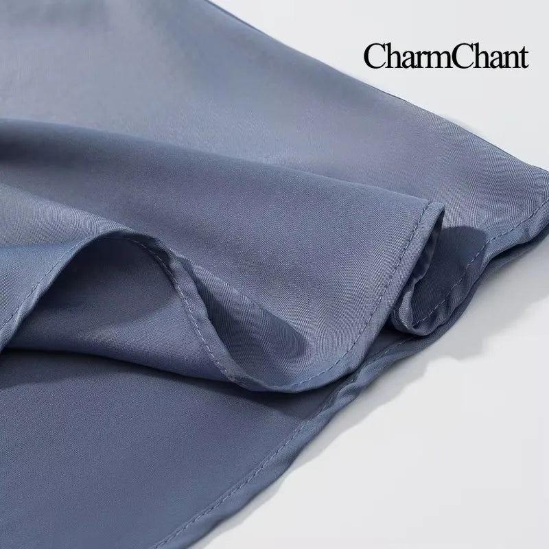 CharmChant Women's One Shoulder Satin Top with Buckle Cropped Y2k Harajuku Fashion Elegant chic Sleeveless Shirt Blouse Female