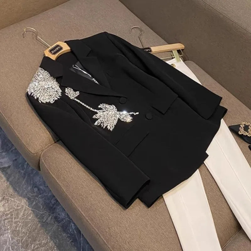Temperament Heavy Industry High Fashion Flower Splicing Loose and Thin Elegant Blazer Female Douyin Star with The Same Fire