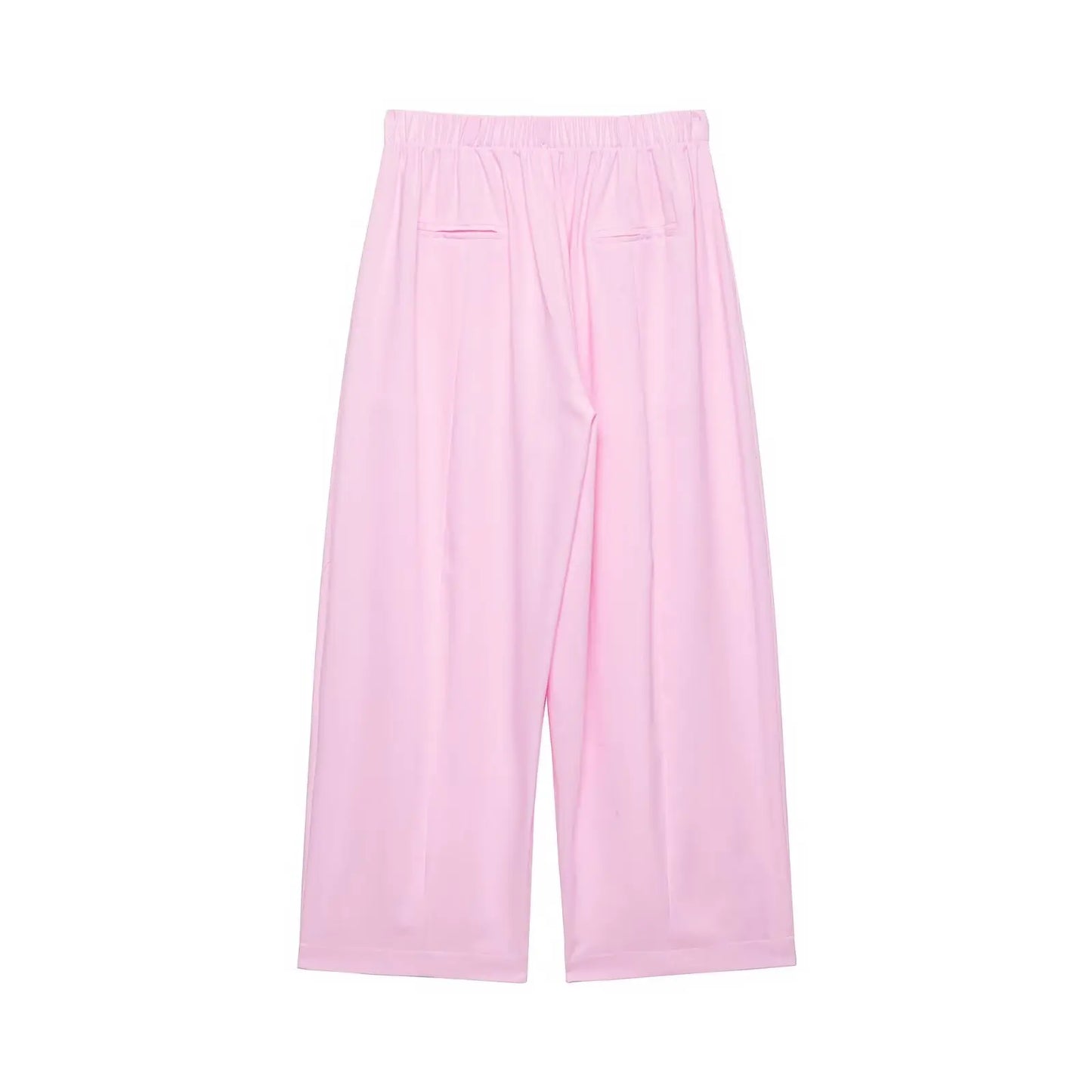 Women's Mid Waist Pants Set Spring 2 Piece Set Lapel Collar Shirt Pocket Elastic Waist Barrel Trousers Two Piece Female Outfits