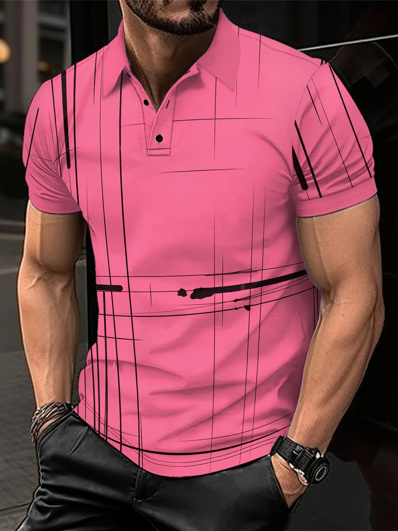 Men Clothes Summer Fashion Short Sleeve Sport Lapel Tops Polo Shirt Men Casual 3D Digital Print Button Polo Shirt Tops