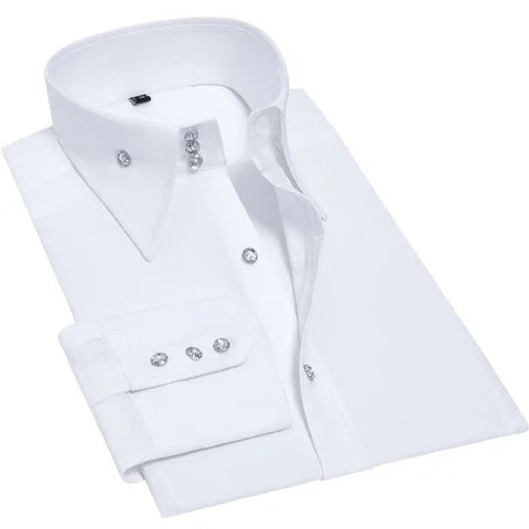 Men's Stretchy Long Sleeve Shirt Crystal Buttons Business Casual Slim Fit Dress Shirts for Men Trendy Traf Homme TS-928