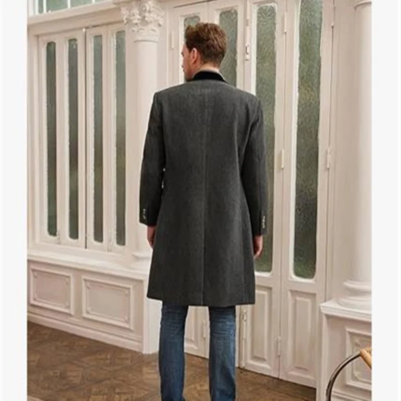 Coat Winter Men's Jackets Warm with Lining Men's Coat  X-Long Double Breasted Trench Multi-Pockets Male Clothing Eu Size M-XXL