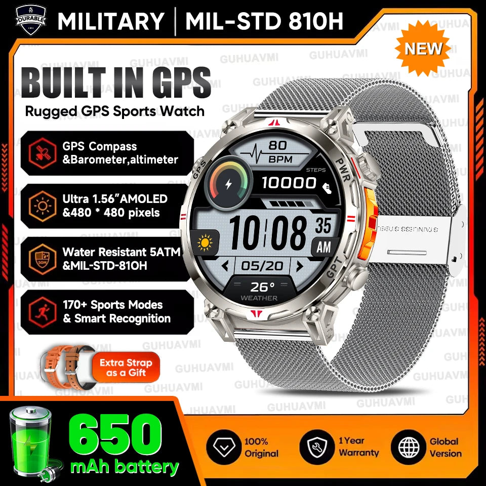2025New Military T-Rex3 Ultra GPS SmartWatch Built in GPS Compass Altimeter Barometer 5ATM Waterproof 650mAh Sports Bracelet Men