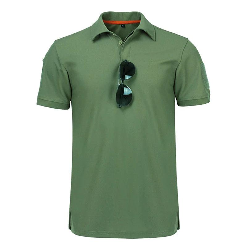 Camisas polo táticas ao ar livre de secagem rápida masculina verão personalizado plus size roupas militares táticas simples turn-down do exército camisetas - CRAVO ROSE