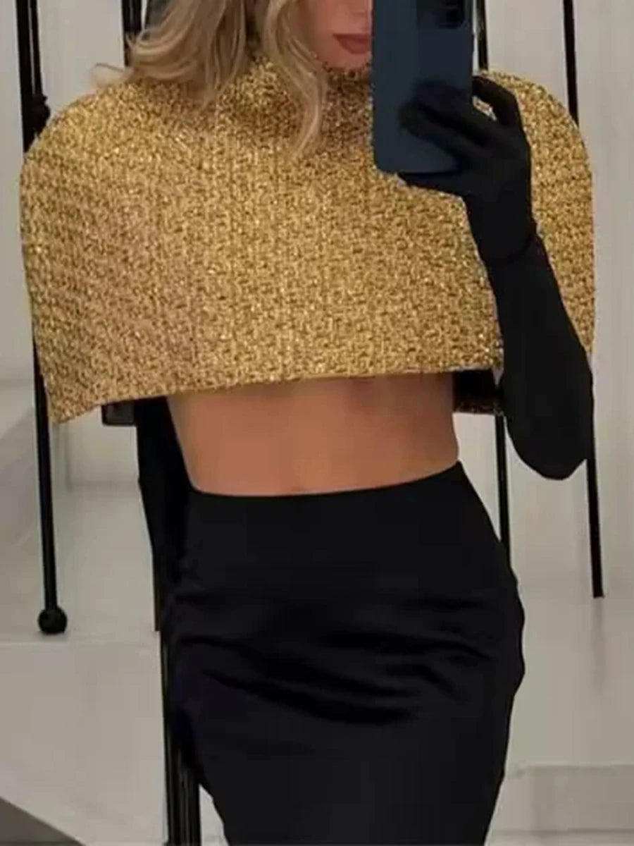 TWOTWINSTYLE Gold Loose Spliced Folds Chic Wraps for Women O Neck Sleeveless Elegant Intellectual Wrap Female Summer Fashion New