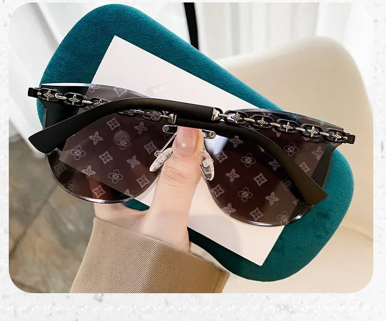 New European And American Style Half-frame Metal Sunglasses Fashion Slim Women's Sunglasses Anti-uv Glasses