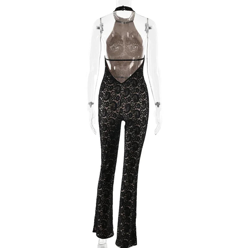 Lace Backless Sexy Jumpsuit Women Rompers Halter Off-shoulder Sleeveless Skinny Club Party Jumpsuits Female Clothes