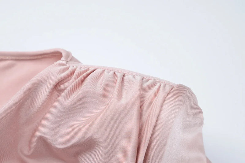 Elegant High Waist Folds Long Maxi Pink Dresses for Women 2025 Chic O-neck Long Sleeve Tunics Slim Solid Party Evening Dress