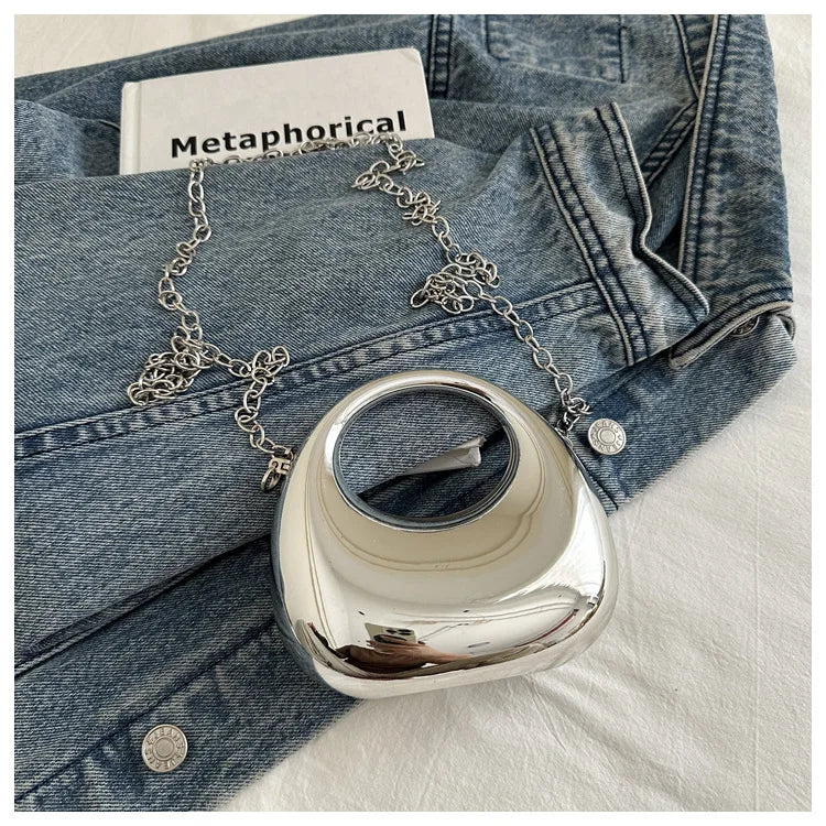 New Gold Silver Fashion Acrylic Moon Women's Handbags Luxury Ladies Clutch Bags Dinner Bag with chain 2024