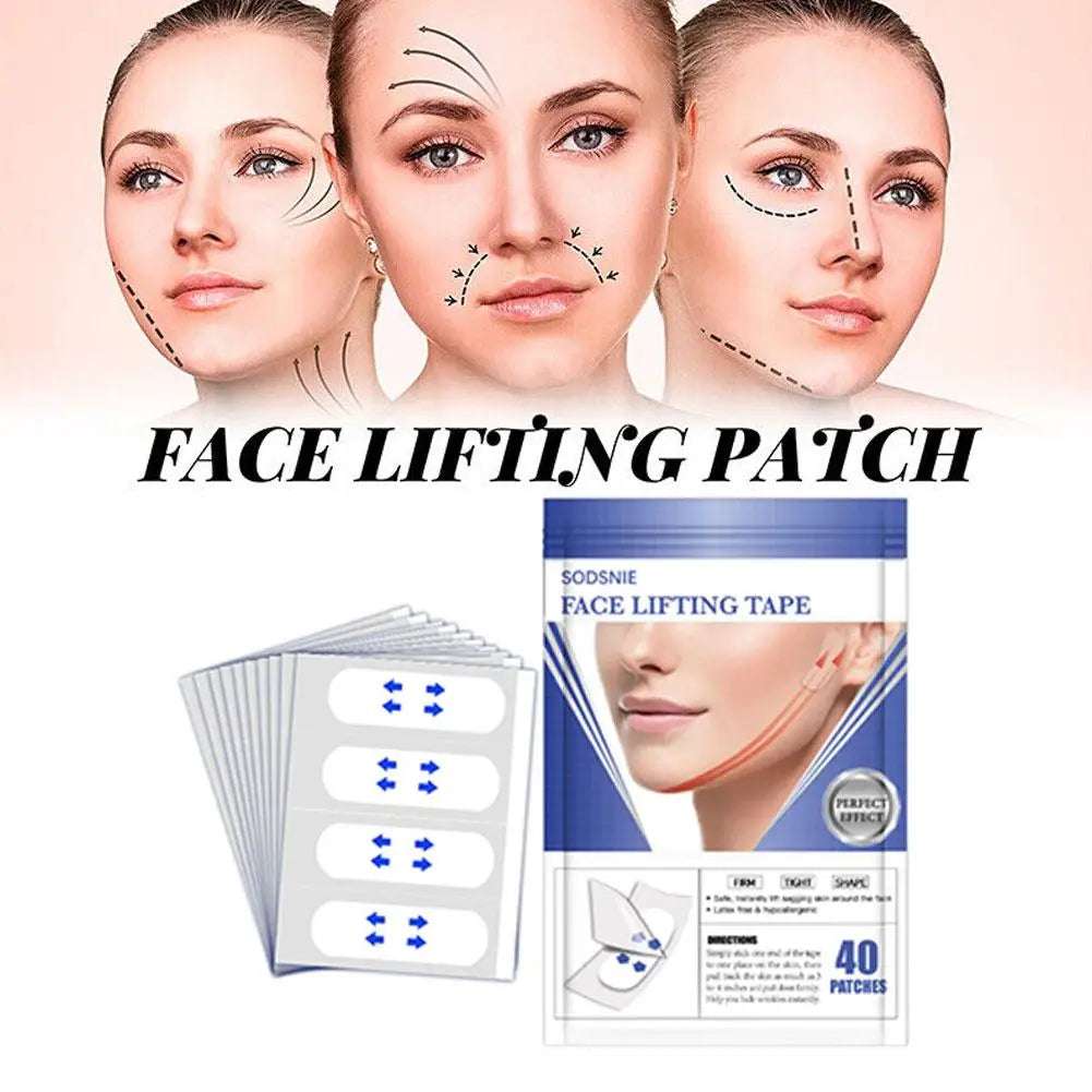 Fita adesiva invisível para lifting facial, fita adesiva à prova d'água para lifting facial, ferramentas de lifting, lifting facial antirrugas, 40 adesivos