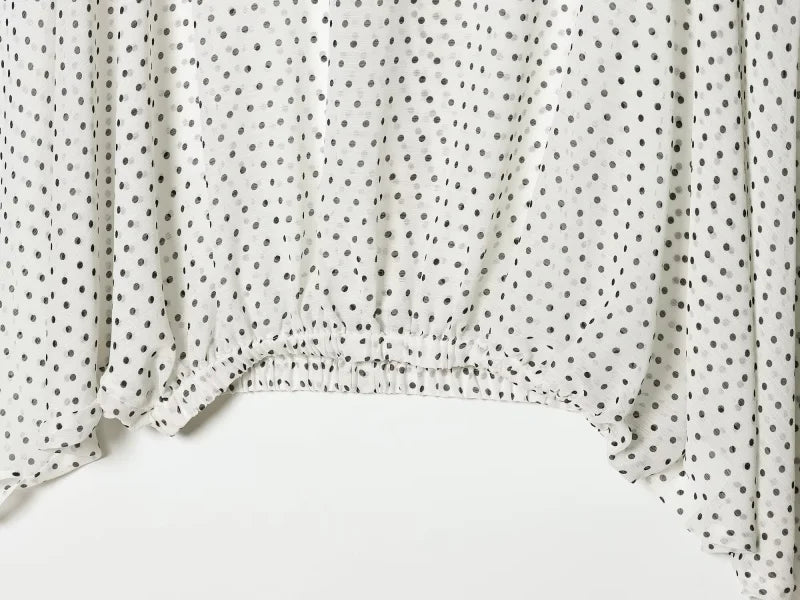 ETJ Women's Polka Dot Blouse Skirt Set 2026 Spring High Neck Batwing Sleeve Sheer Front Tie Bow Midi A-Line Dress Set