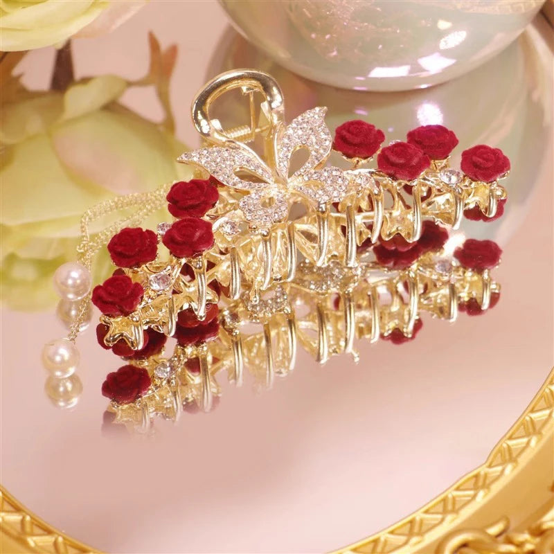 Light Luxury Rhinestone Bell Orchid Tassel Hair Clip Flowers Rose Butterfly Claw Clip Shark Hair Claw Barrette Hair Accessories