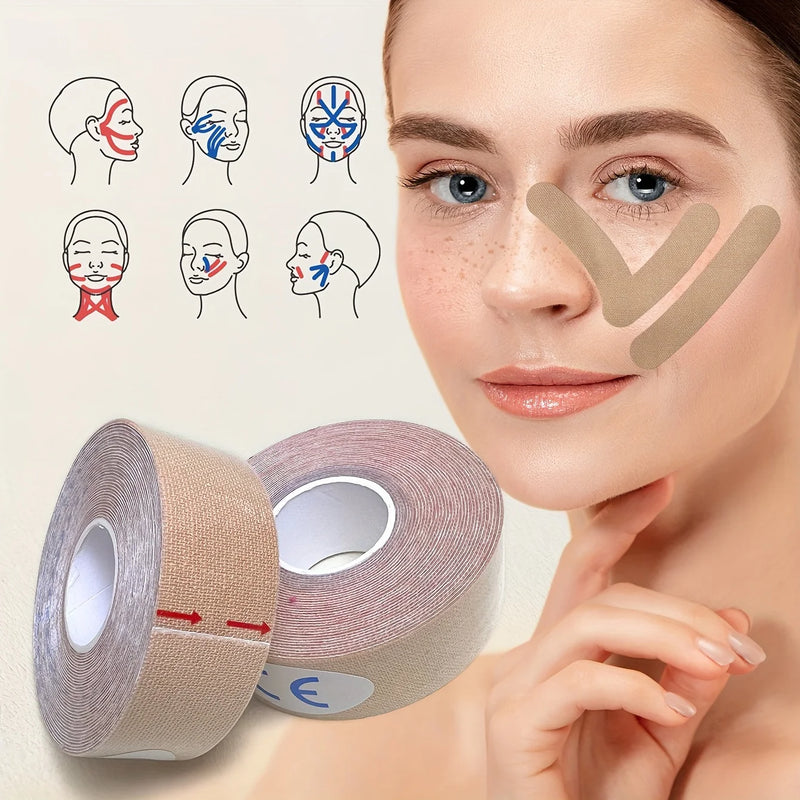 Fita elástica para lifting facial - levanta instantaneamente papadas flácidas, pele do pescoço e queixo duplo para uma linha de mandíbula em V definida - reutilizável - 0,98 x 196,85 polegadas
