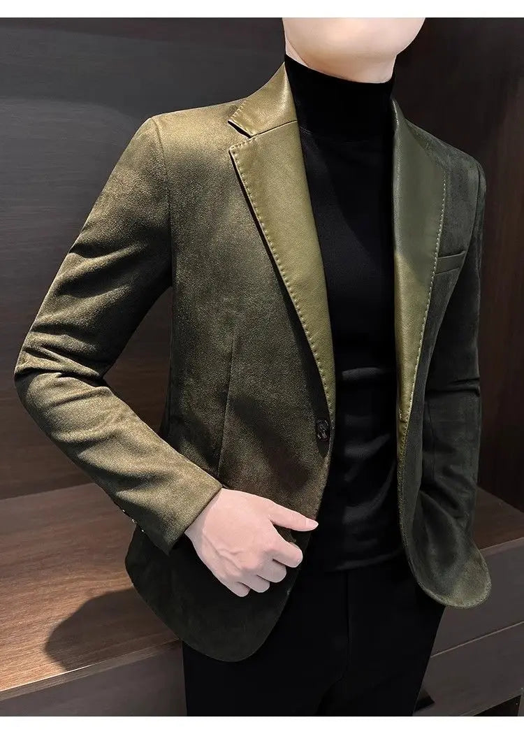 Jaqueta masculina de abotoamento único, nova, vintage, de grife de luxo, roupas de primavera de alta qualidade, ternos e blazers masculinos