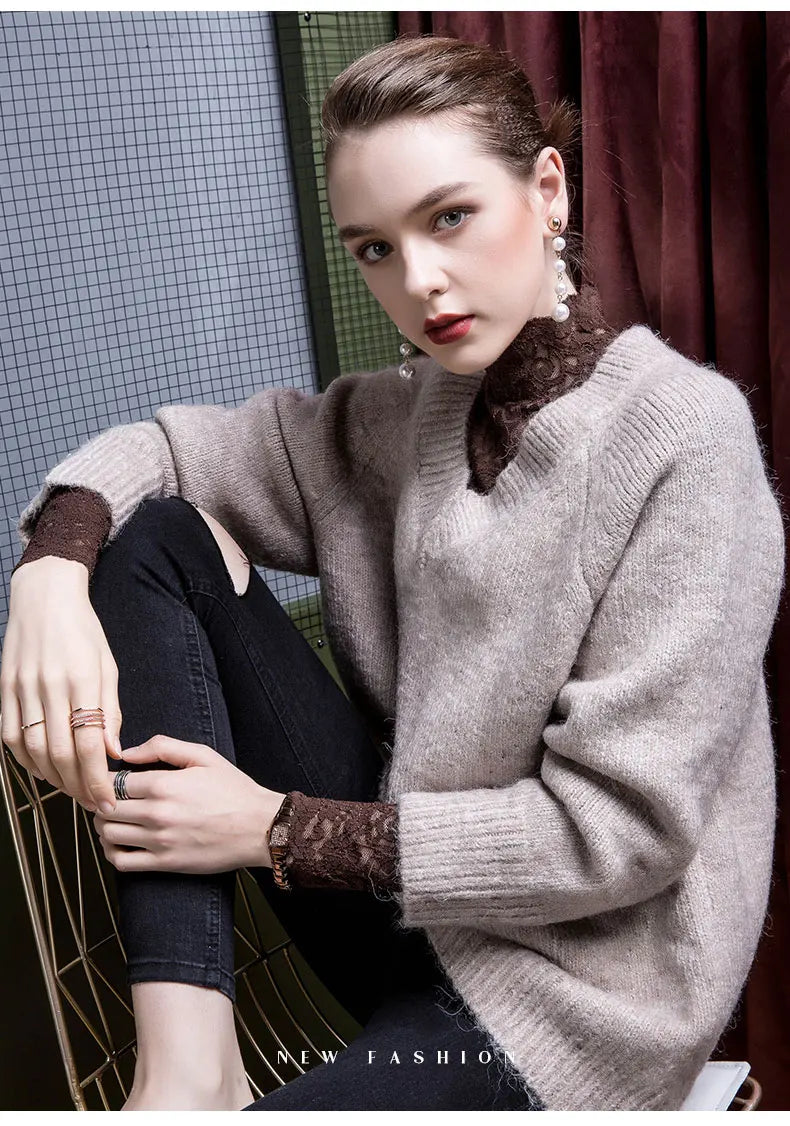 High Collar Lace Long Sleeve Women's Base Shirt Slim Fit Inner Wear Stand Collar Top Trendy Black T-Shirt Commute Style Korea...