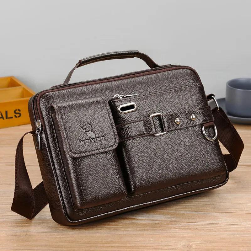 Large-capacity Shoulder Bag Leather Men's Messenger Bag Business Commuter Handbag Waterproof Wear-resistant Can Be Stored - CRAVO ROSE