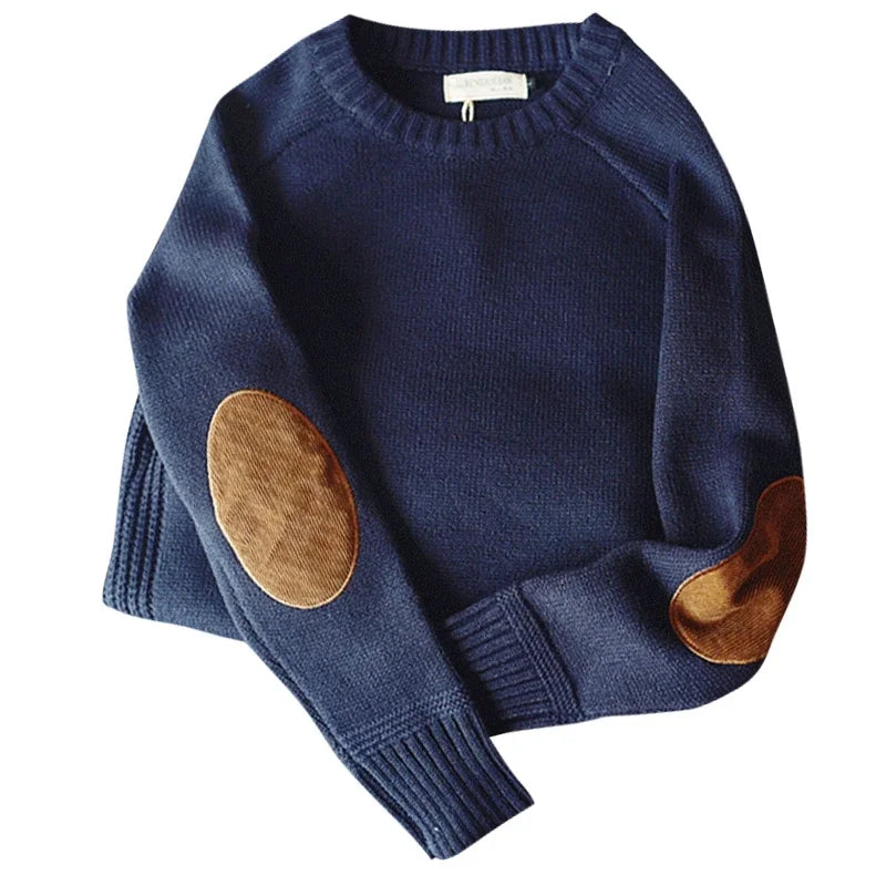 Men's Harajuku Pullover Sweater Patch Designs Knitted Sweatshirt Hip Hop Round Neck Pure Colour Causal Pullovers Men's Clothing