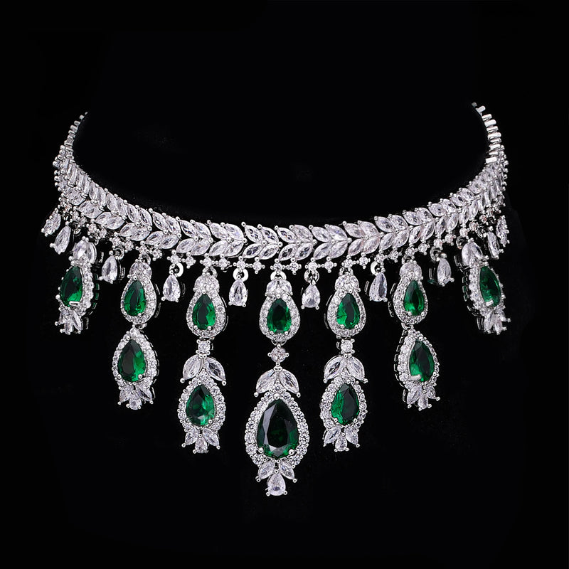 Conjunto de joias de casamento de luxo com 4 peças de zircônia 3A, conjunto de colar de cristal, conjunto de joias Dubai