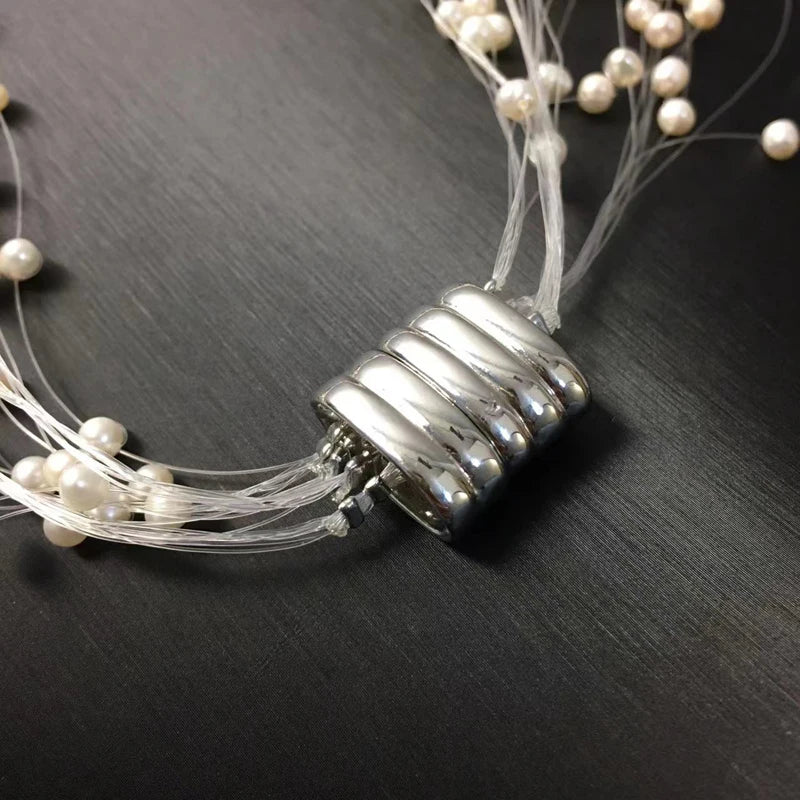 Colar de pérolas naturais de água doce com múltiplas camadas para mulheres, joias da moda, 30 camadas