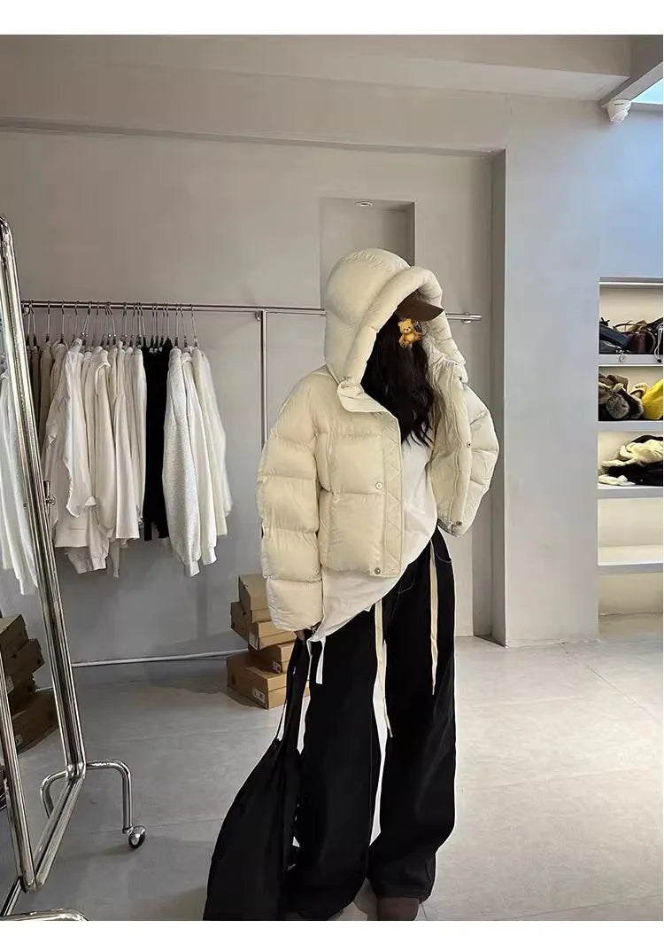 Sli ort Cotton Jaet Women's Winter Faion Bread Design Hooded American Sle Cact Size Ladies' Korean Version Coat