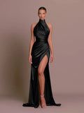 Women's Elegant Design Dresses 2024 High Waist Slim Neck Bridesmaid Dresses Sleeveless Split Slim Gowns Long Dresses