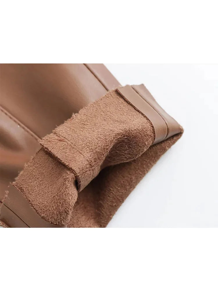HH 2024 Women's Faux Leather Pants High Waist Straight Leg Trousers Fashion Female Streetwear Stylish Stretch Pencil Pants