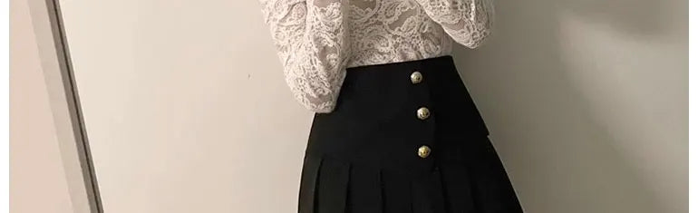 Fleece Lined Lace Base Shirt Women's Autumn Winter Hollow out Mesh Top Trendy Commute Style High Neck Long Sleeve  Color