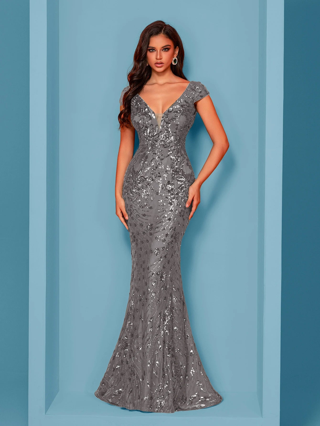 Lucyinlove Elegant Cap sleeve Evening Dresses Women Luxury Embroidery Mermaid Formal Sequins Wedding Party Cocktail Gowns