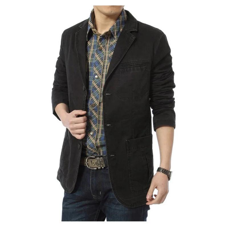 Blazer algodão puro masculino casual ternos negócios jaquetas masculino militar masculino streetwear - CRAVO ROSE