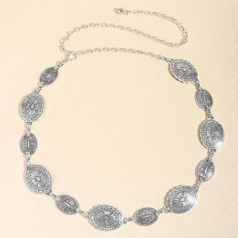 Retro style women's metal waist chain accessories Decorative circle carved chain belt high style accessories