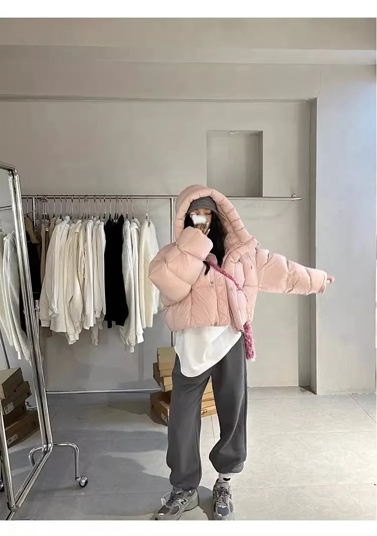 Sli ort Cotton Jaet Women's Winter Faion Bread Design Hooded American Sle Cact Size Ladies' Korean Version Coat
