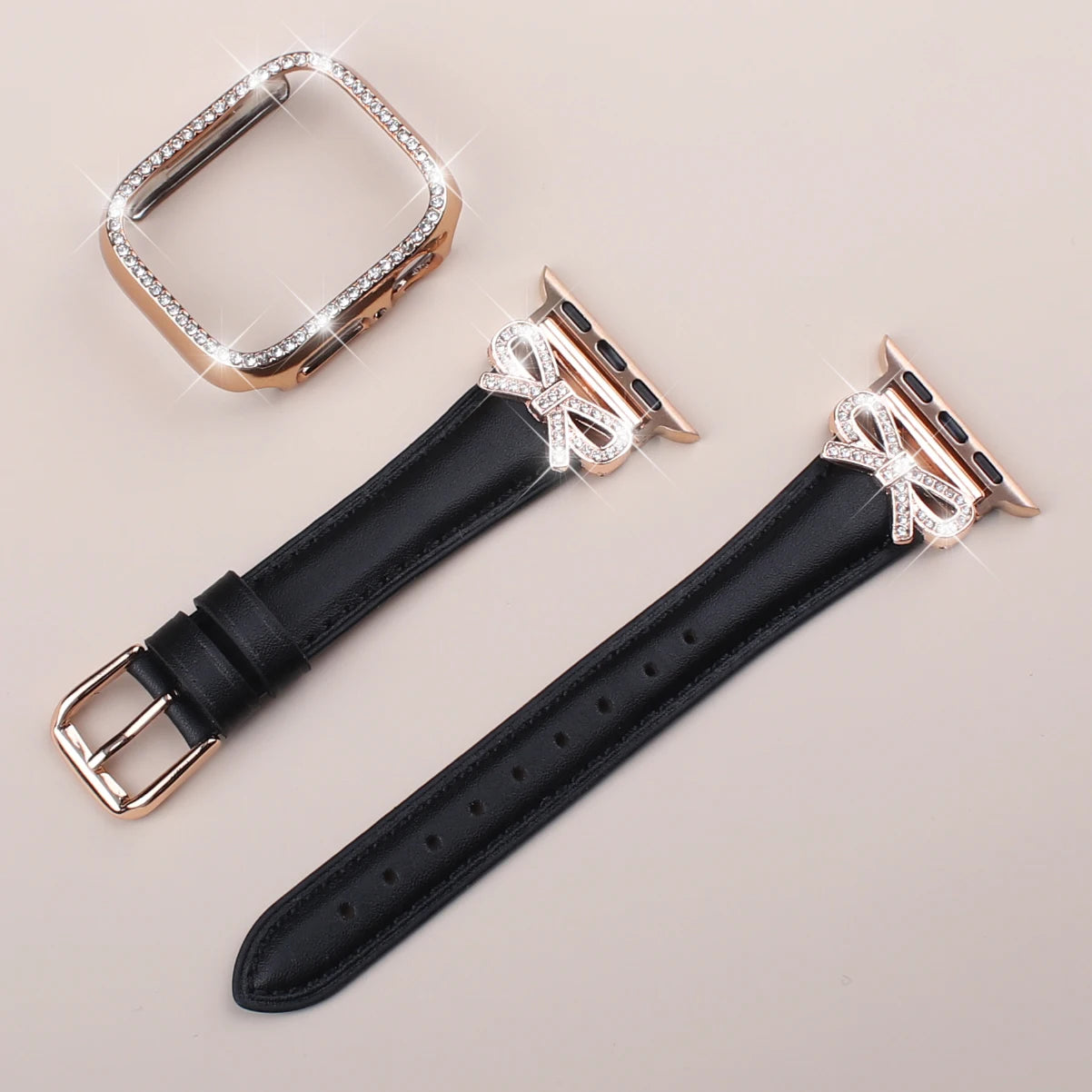 Bow strap+Diamond case for Apple Watch 40/41/42/44/45/46/49 For Fashion+Elegant Women's iWatch series11 10 987 654 accessories