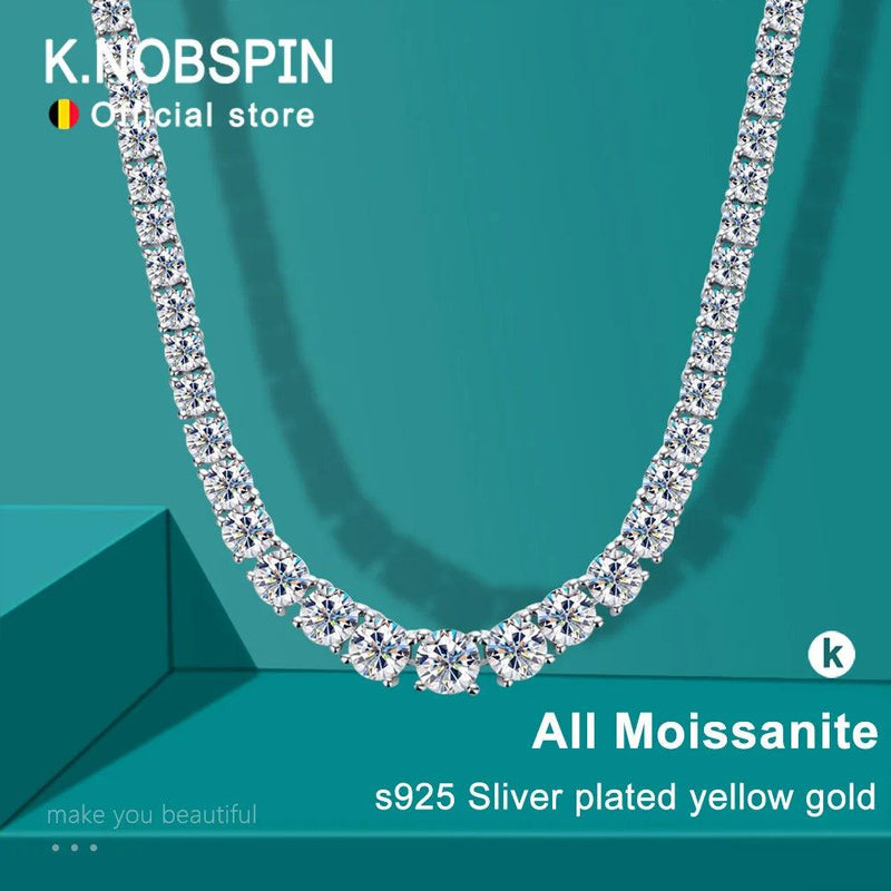 KNOBSPIN D Color Moissanite Tennis Necklace 925 Sterling Sliver Plated 18k Gold Necklace for Woman Man Hiphop Party Jewelry - CRAVO ROSE