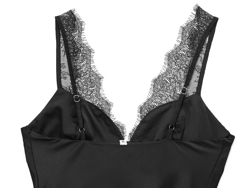 MUJER Women's Tops Sexy Lace Corset Top Woman Black Satin Backless Tops for Women off Shoulder Camisole Night Sleeveless Tops