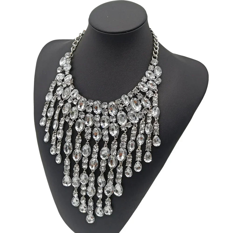 Colar de luxo Maxi Clear Crystal Choker Colar Longo Borla Declaração Colar Pingentes Chunky Collar Jóias