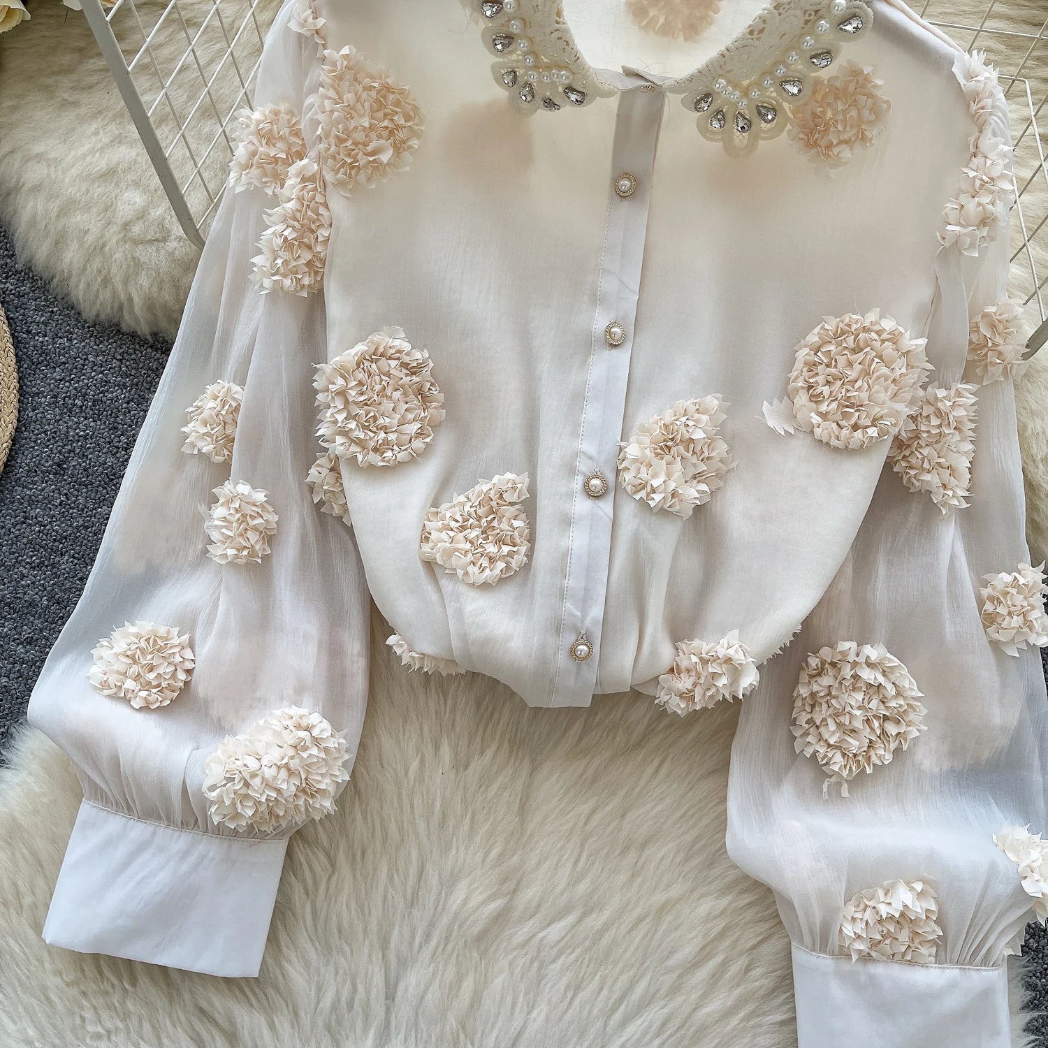 Blusa básica de manga comprida, gola polo vintage, gravata, abotoamento simples, solta, com strass, moda urbana francesa, blusa de outono