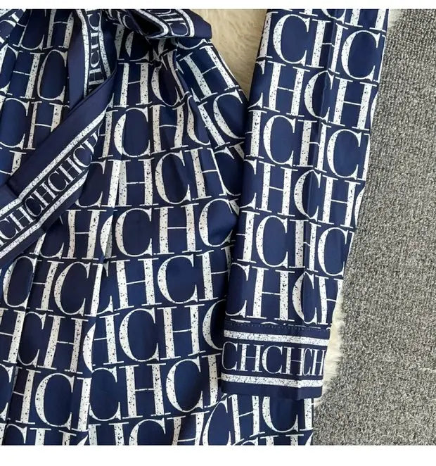 Elegant Retro Long Sleeve Print Shirt Dress Slimming A-Line High Waist Spring Autumn Korean Style Women's City Commute Dress