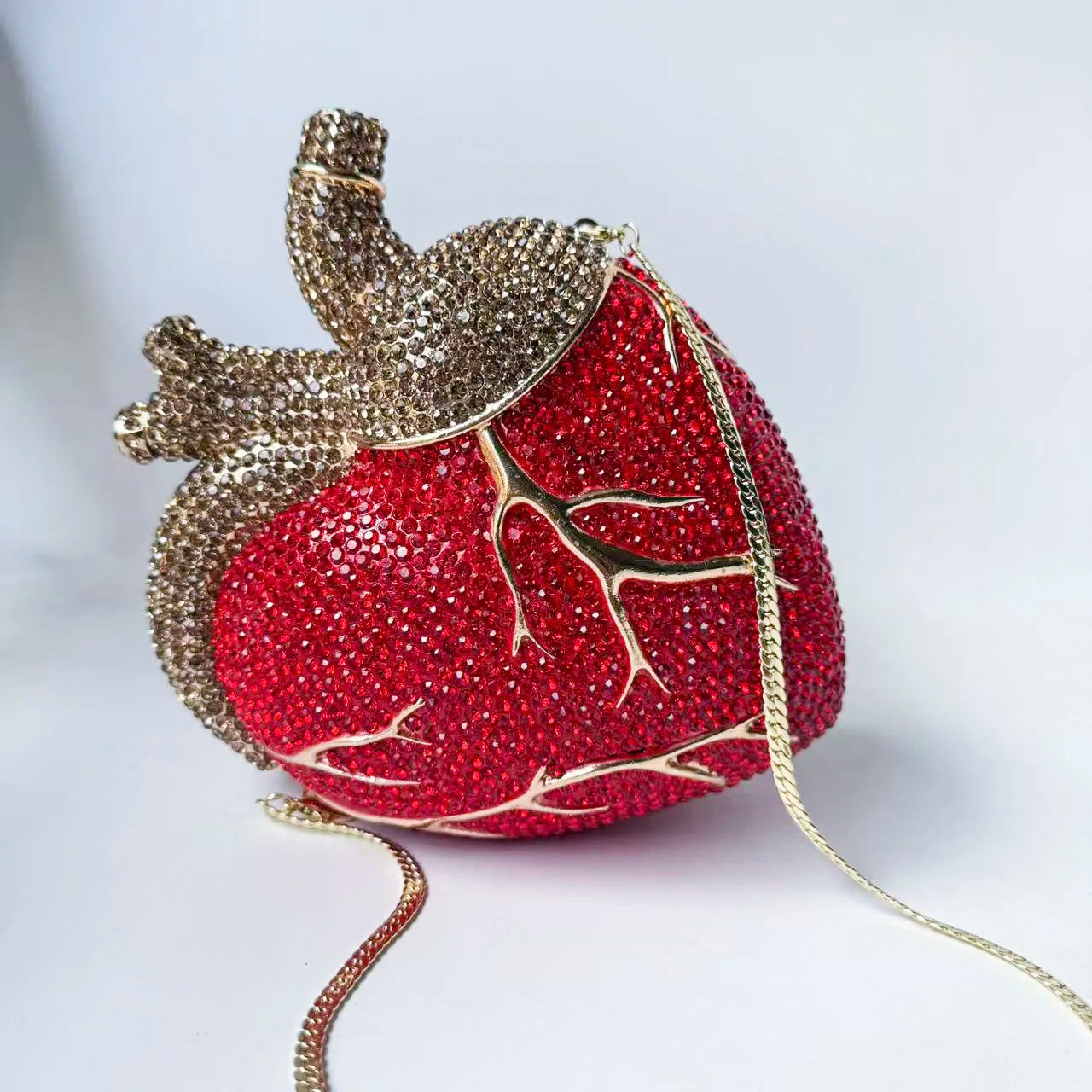 XIYUAN Red Heart Shaped Rhinestone Evening Bag Women Luxury Unique Wedding Party Dress Handbags Gold Crystal Bridal Clutch Purse