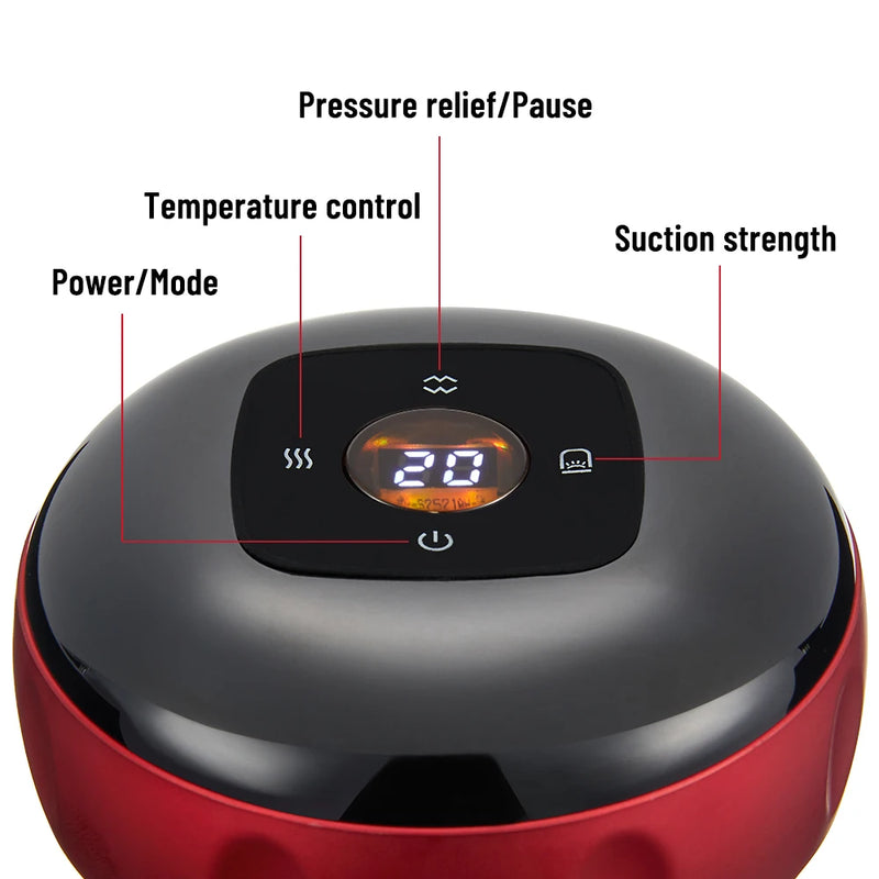Massageador elétrico de terapia com ventosas para o corpo, anticelulite, aquecimento com luz vermelha, vibração, guasha, raspagem de gordura, queima de gordura e emagrecimento