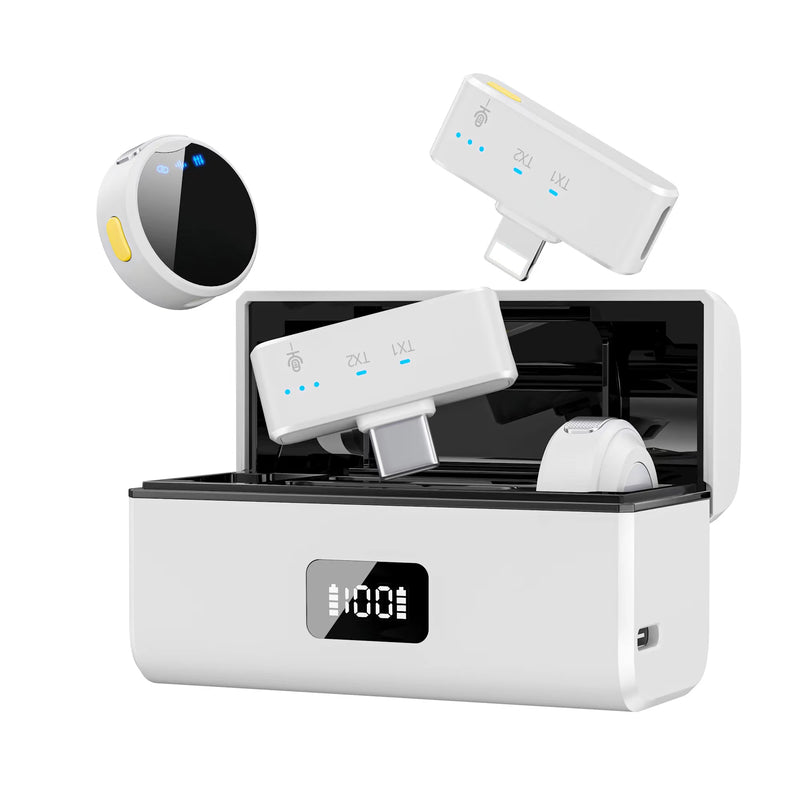 Microfone sem fio 100M para telefone Microfone de lapela magnético profissional com caixa de carregamento Redução de ruído para gravação