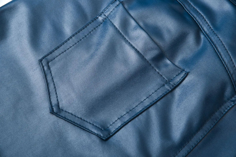 Calças de couro sintético, leggings femininas casuais elásticas e sensuais, couro sintético sólido, calças lápis justas