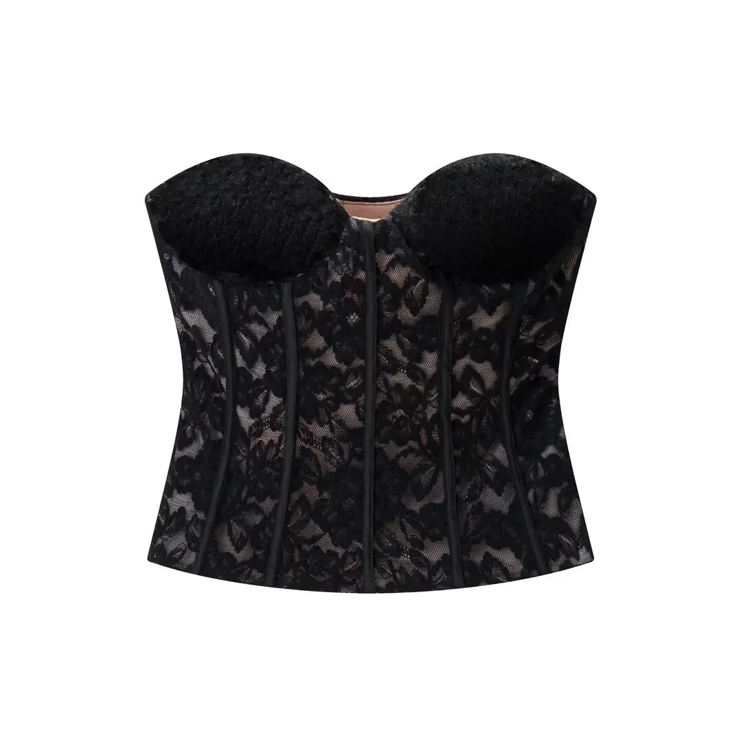 TFAFXY 2026 Sexy Chic Black Lace Party Tops Strapless vest Short Evening Club Corset Tops Fashion Y2K Girl Streetwear Tops