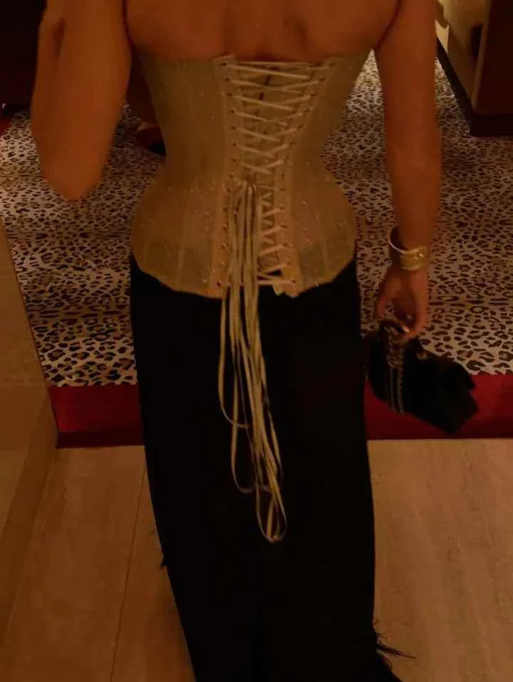 Women Sexy Sequin Lace Up Shell Corset Chic Strapless Backless Off Shoulder Slim Waist Cinching Vest 2026 Lady High Street Top