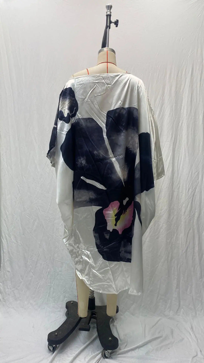 Printed Dresses Women 2025 Summer New Sloping Shoulders Loose Casual Beach Vacation Irregular Dress Fashion Beachwear Vestidos
