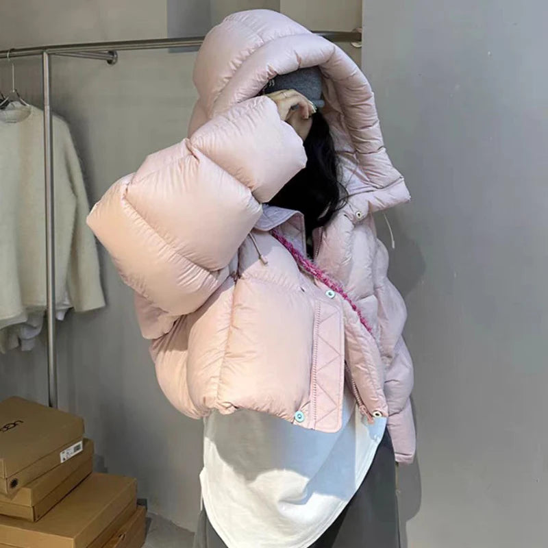 Sli ort Cotton Jaet Women's Winter Faion Bread Design Hooded American Sle Cact Size Ladies' Korean Version Coat