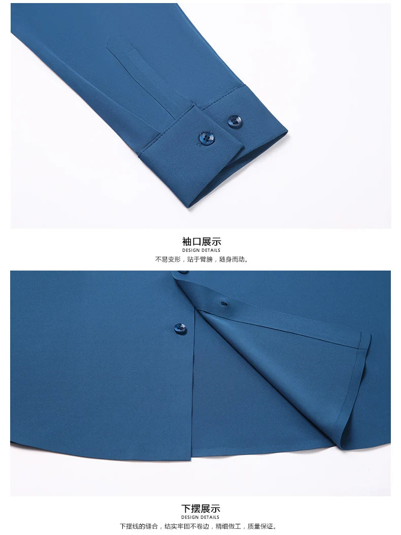 Camisa masculina premium ultraelástica - Camisa formal de manga comprida de seda de alta qualidade para uso social e casual