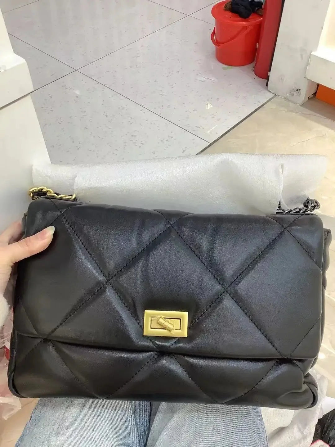 Couro diamante grade corrente saco feminino novo estilo de ombro único commuter pequeno design crossbody saco grande capacidade - CRAVO ROSE